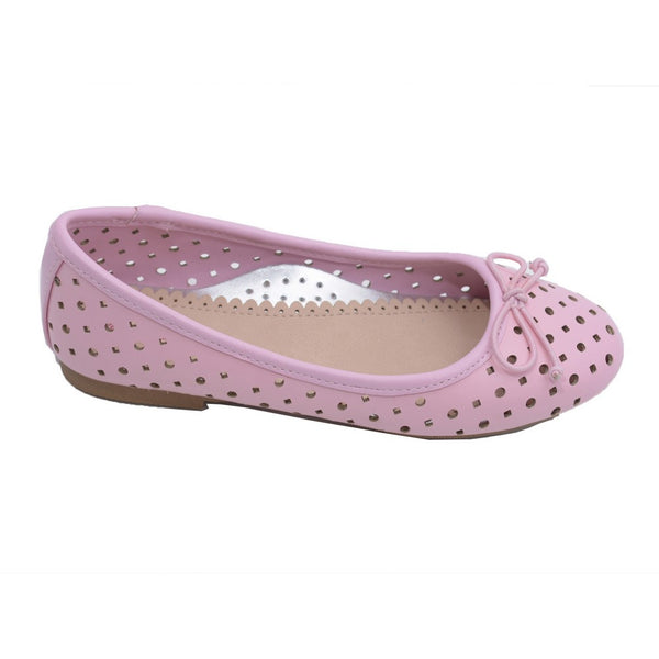 L'Amour Toddler Girls Pink Perforated Bow Ballet Flats 7-10 Toddler - SophiasStyle.com